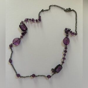 Vintage Long Purple Acrylic and Metal Lozenge Beaded Illusion Necklace